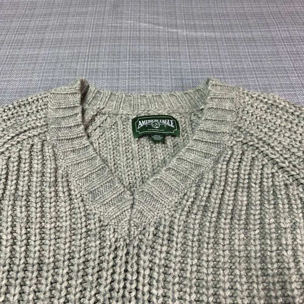 American Eagle Sweater Womens Medium Pullover Green Chunky Knit Boxy Cozy Ribbed
